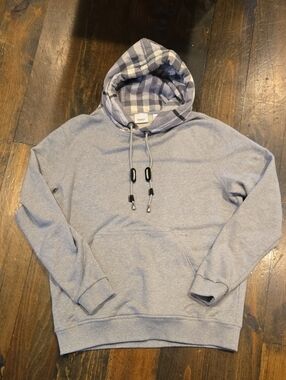 Authentic Burberry Samuel Plaid Trim Hoodie Pale Grey NWOT Size M